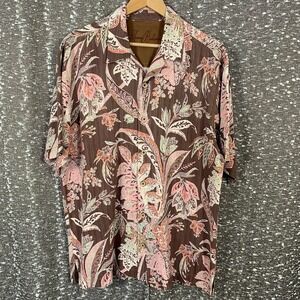 Tommy‎ Bahama Silk Hawaiian Floral Button Up Short Sleeve Men's Large